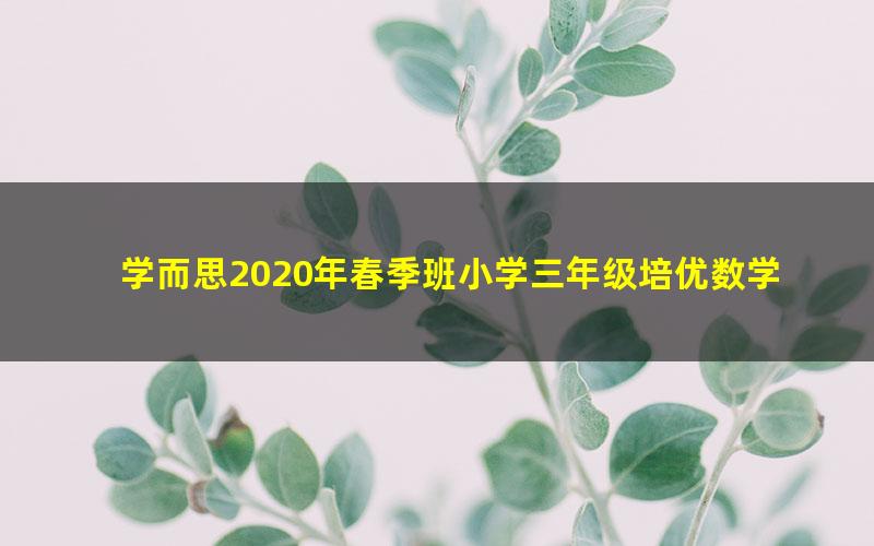 学而思2020年春季班小学三年级培优数学（勤思在线-王睿）（高清视频）