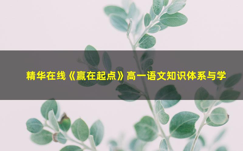 精华在线《赢在起点》高一语文知识体系与学习方法胡正伟主讲（标清打包）