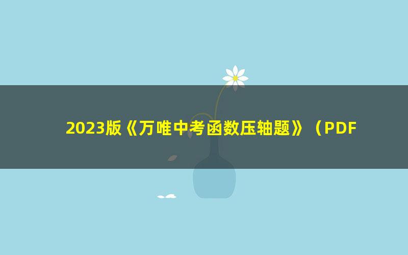 2023版《万唯中考函数压轴题》（PDF）