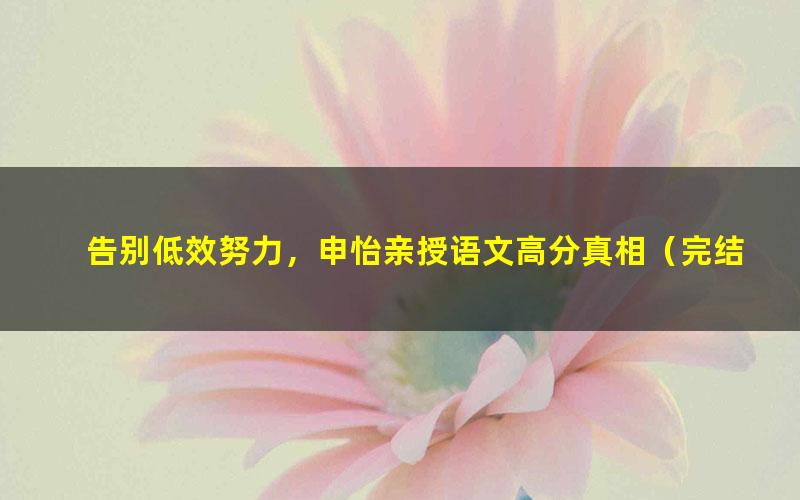 告别低效努力，申怡亲授语文高分真相（完结）