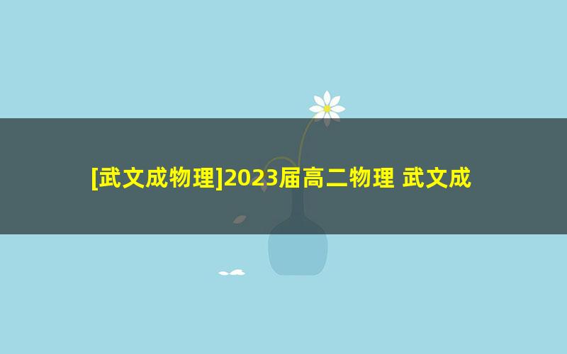 [武文成物理]2023届高二物理 武文成高二物理系统班-2023年春季班