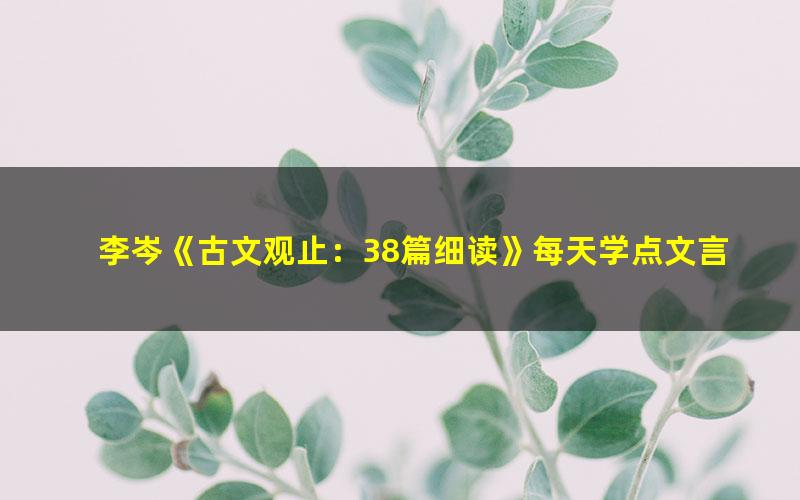 李岑《古文观止：38篇细读》每天学点文言文，有文气语文中高考游刃有余