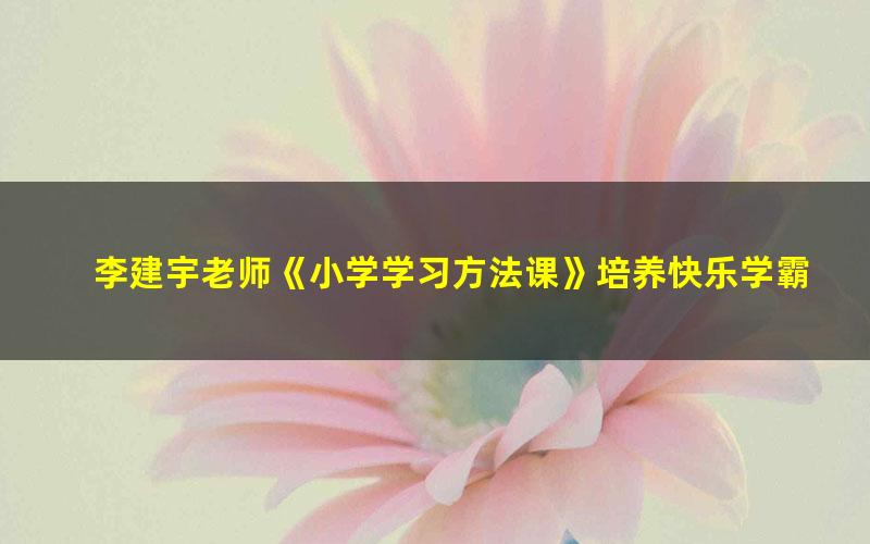 李建宇老师《小学学习方法课》培养快乐学霸,打造精英父母